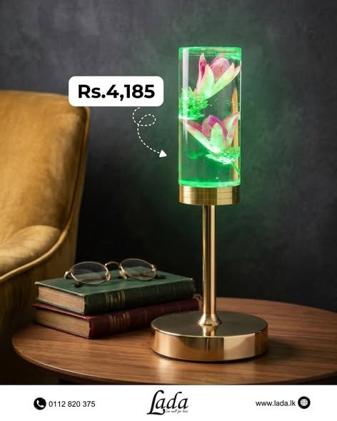 Illuminated Floral Cylinder Lamp — Green
