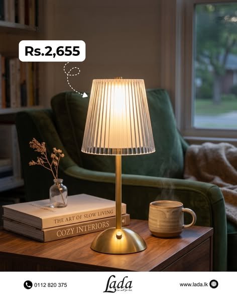 Gold-Coloured Table Lamp — Pleated Shade