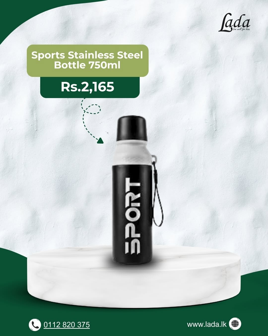 Sports Stainless Steel Bottle — Black 750ml