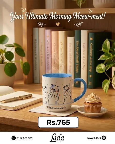 Cat-Themed Mug — Blue Handle