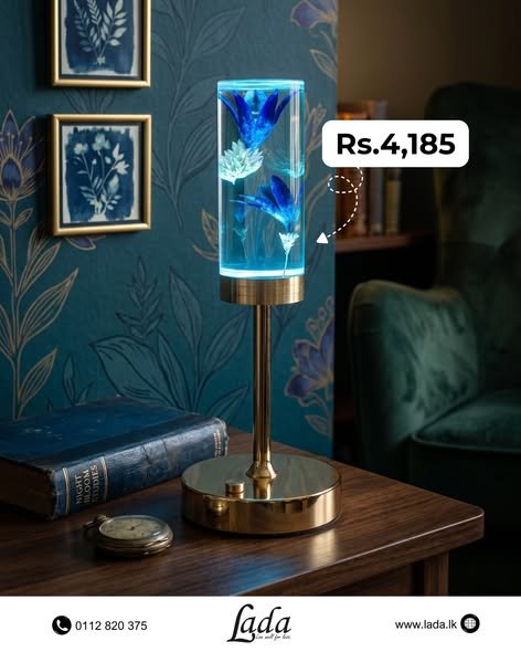 Illuminated Floral Cylinder Lamp — Blue