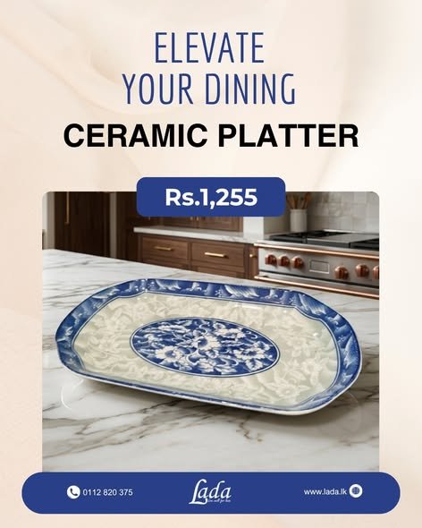 Blue & White Ceramic Platter — Classic Detailing