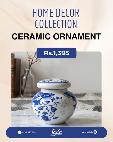 Blue & White Lidded Ceramic Ornament — Large Floral