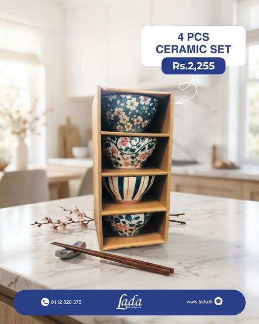 4-Piece Patterned Ceramic Bowl Set