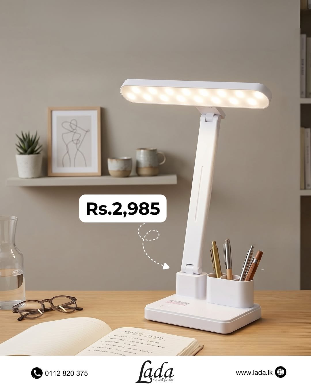 LED Reading Lamp with Organizer — Rectangular Base