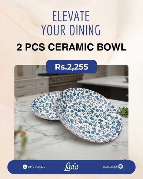 2-Piece Ceramic Bowl Set — Leaf Pattern