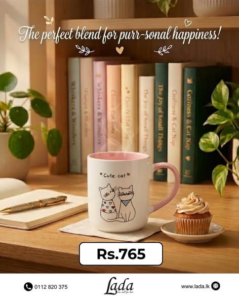 Cat-Themed Mug — Pink Handle