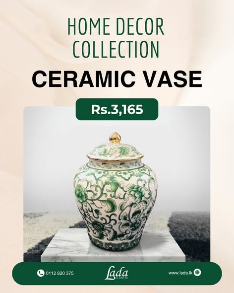 Green & White Lidded Ceramic Vase