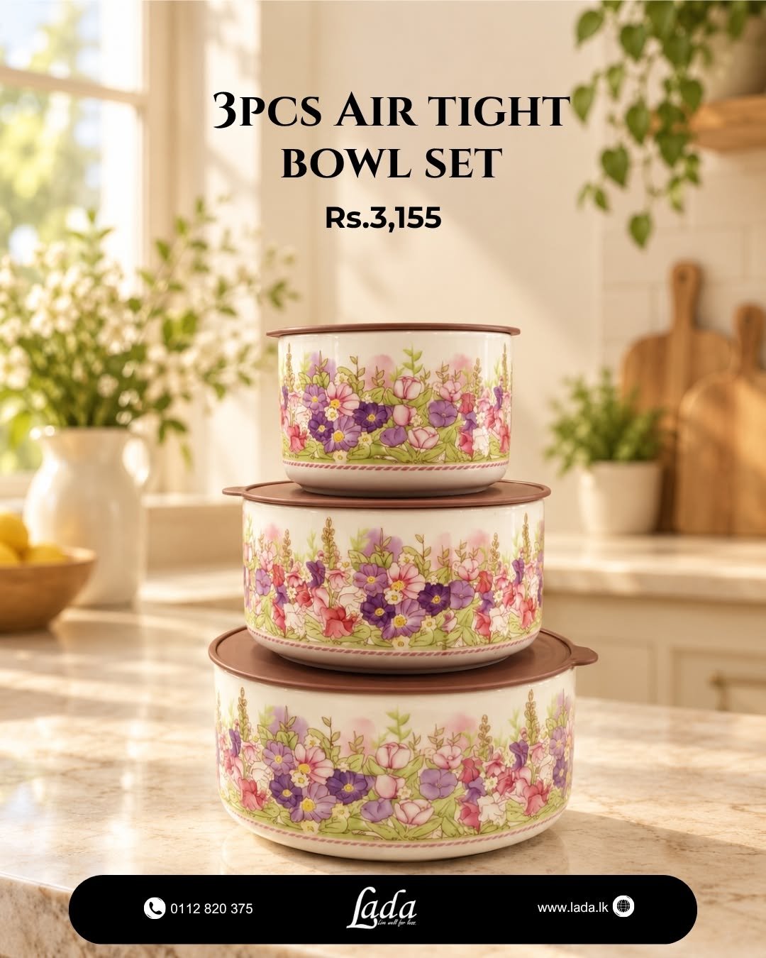 3-piece Airtight Bowl Set — Multi-Color Meadow — Facebook product photo