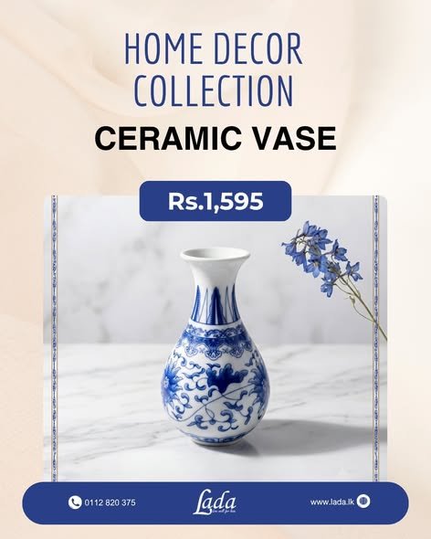 Blue & White Ceramic Vase — Small Scrollwork