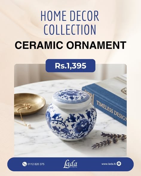 Blue & White Lidded Ceramic Ornament — Fine Floral