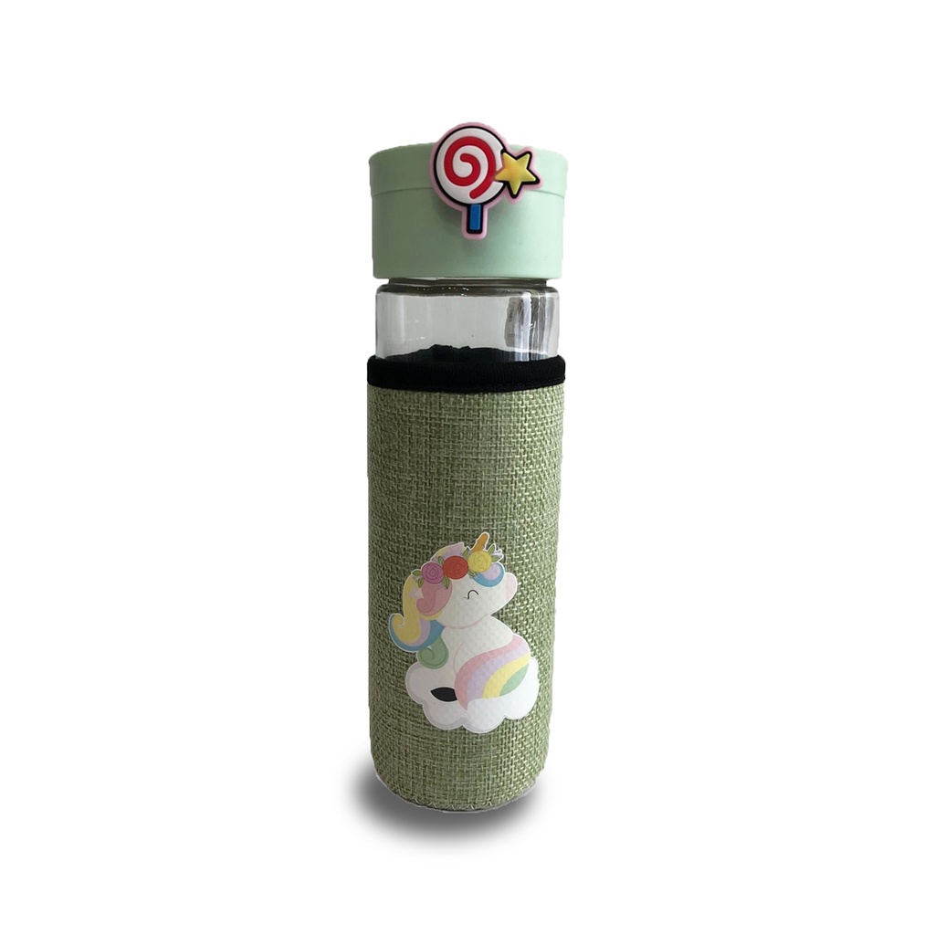 Unicorn Glass Water Bottle with Cover