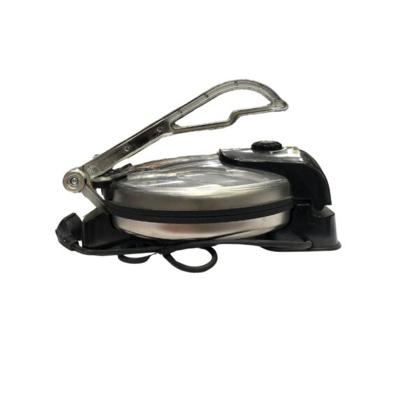 Voltage: 220-240V~50-60Hz Output:1600W Non-Stick coating plates for easy cleaning 10" Roti Maker with thermostat knob. Brushed Stainless steel housing