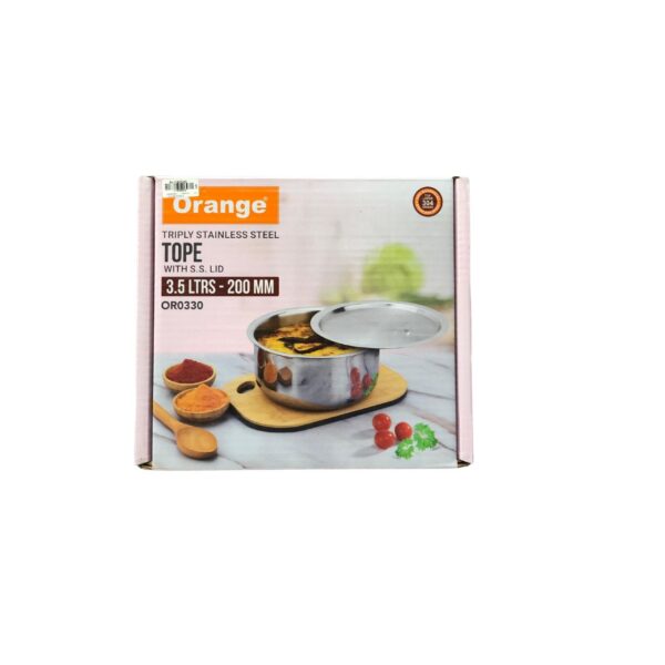 Orange Triply Stainless Steel Tope With S.S Lid 3.5 Ltrs-200mm