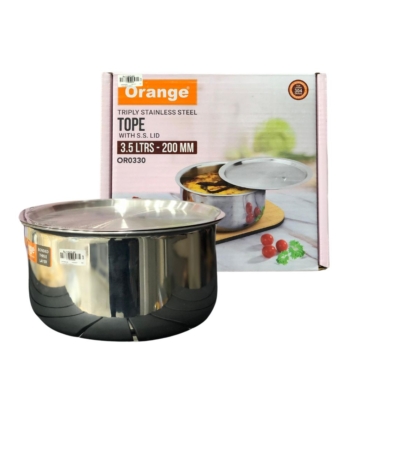 Orange Triply Stainless Steel Tope With S.S Lid 3.5 Ltrs-200mm