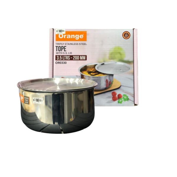 Orange Triply Stainless Steel Tope With S.S Lid 3.5 Ltrs-200mm