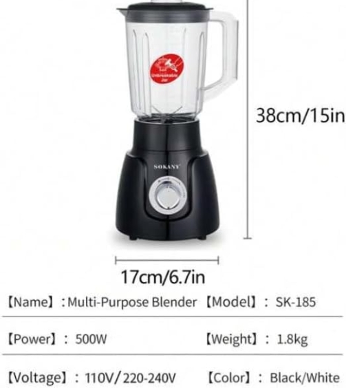 SOKANY SK-185 Unbreakable Jar Blender 1.6L 500W